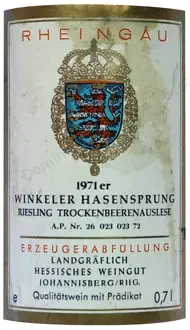 Riesling Landgraflich Hessisches Trockenbeerenauslese TBA Winkeler Hasensprung 1971 Dominique Fornage Wine Vin ecole nobilis