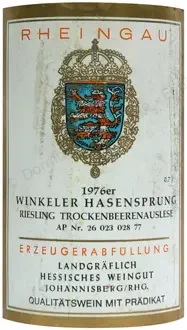 Riesling Landgraflich Hessisches Trockenbeerenauslese TBA Winkeler Hasensprung 1976 Dominique Fornage Wine Vin ecole nobilis