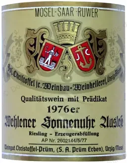Riesling Christoffel Prum Auslese Wehlener Sonnenuhr 1976 Dominique Fornage Wine Vin ecole nobilis