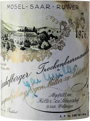 Riesling Egon Muller Trockenbeerenauslese TBA Scharzhofberger 1976 etiquette Dominique Fornage Wine Vin ecole nobilis